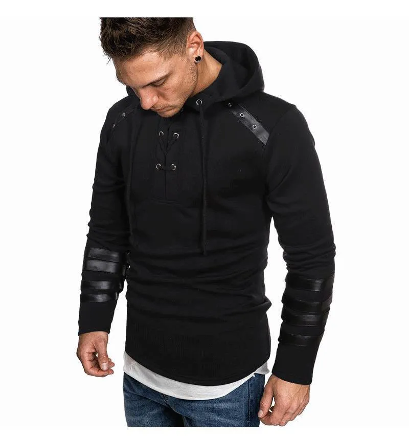 Leather Fashion Patchwork Hooded Sweatshirt 77073967YM