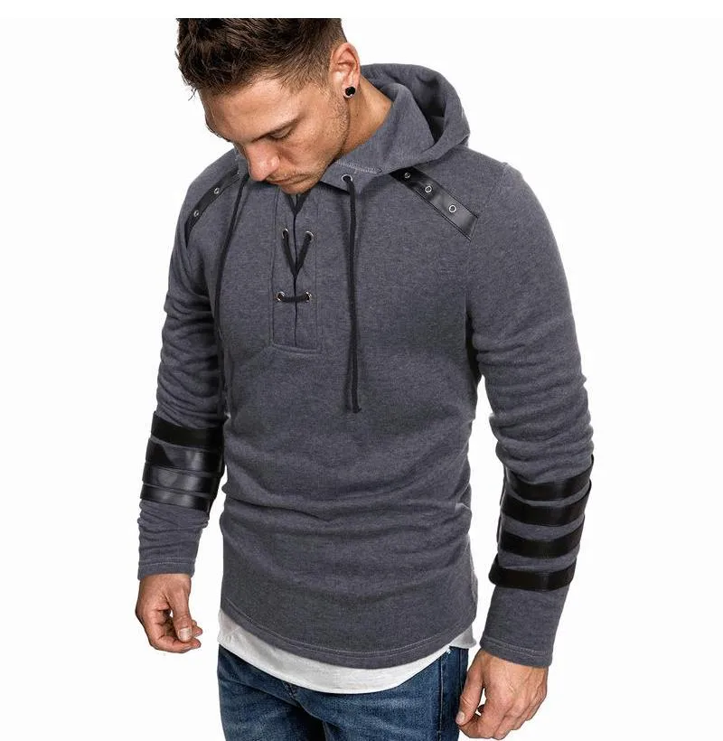 Leather Fashion Patchwork Hooded Sweatshirt 77073967YM