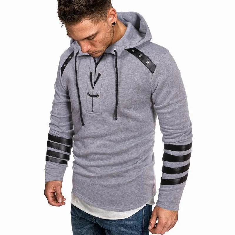 Leather Fashion Patchwork Hooded Sweatshirt 77073967YM