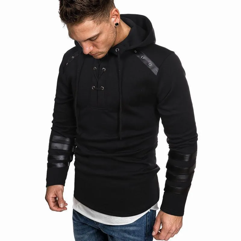 Leather Fashion Patchwork Hooded Sweatshirt 77073967YM