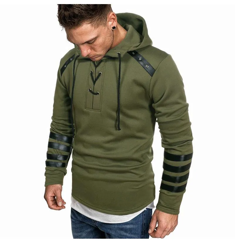 Leather Fashion Patchwork Hooded Sweatshirt 77073967YM