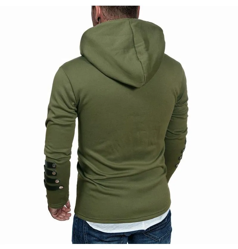 Leather Fashion Patchwork Hooded Sweatshirt 77073967YM