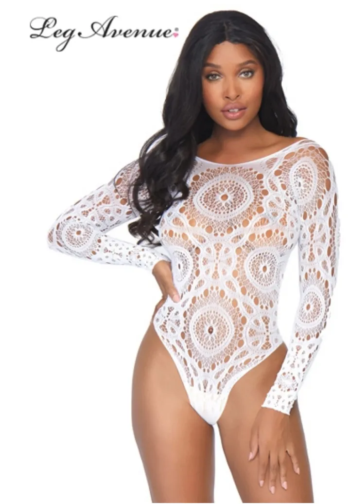 Leg Avenue Crochet Bodysuit with Thong Back 89161