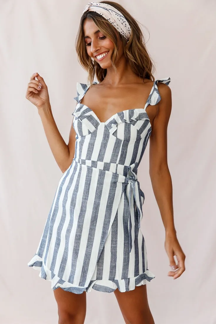 Lyla Sweetheart Neckline Wrap Dress Blue