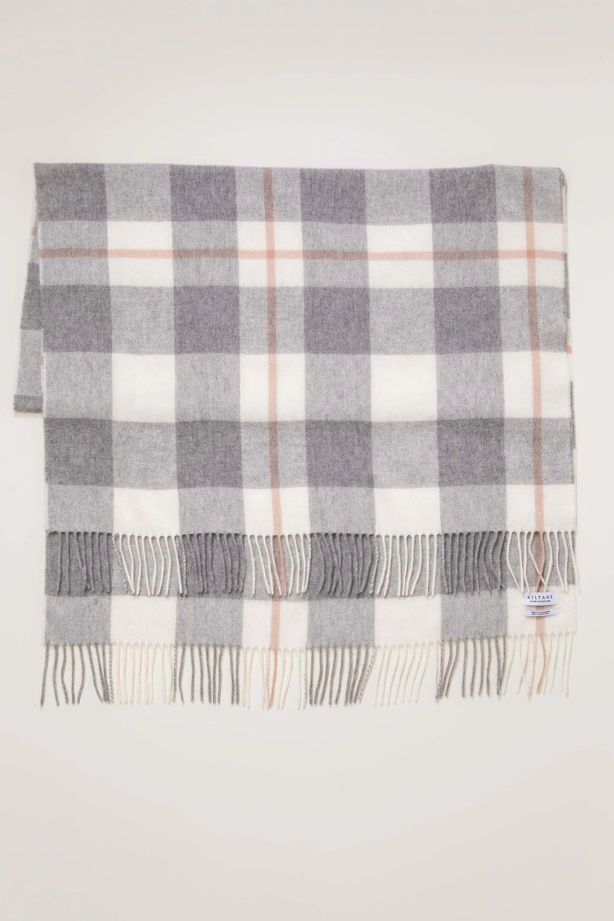 Made In Scotland Contemporary Check Cashmere Stole - Grey