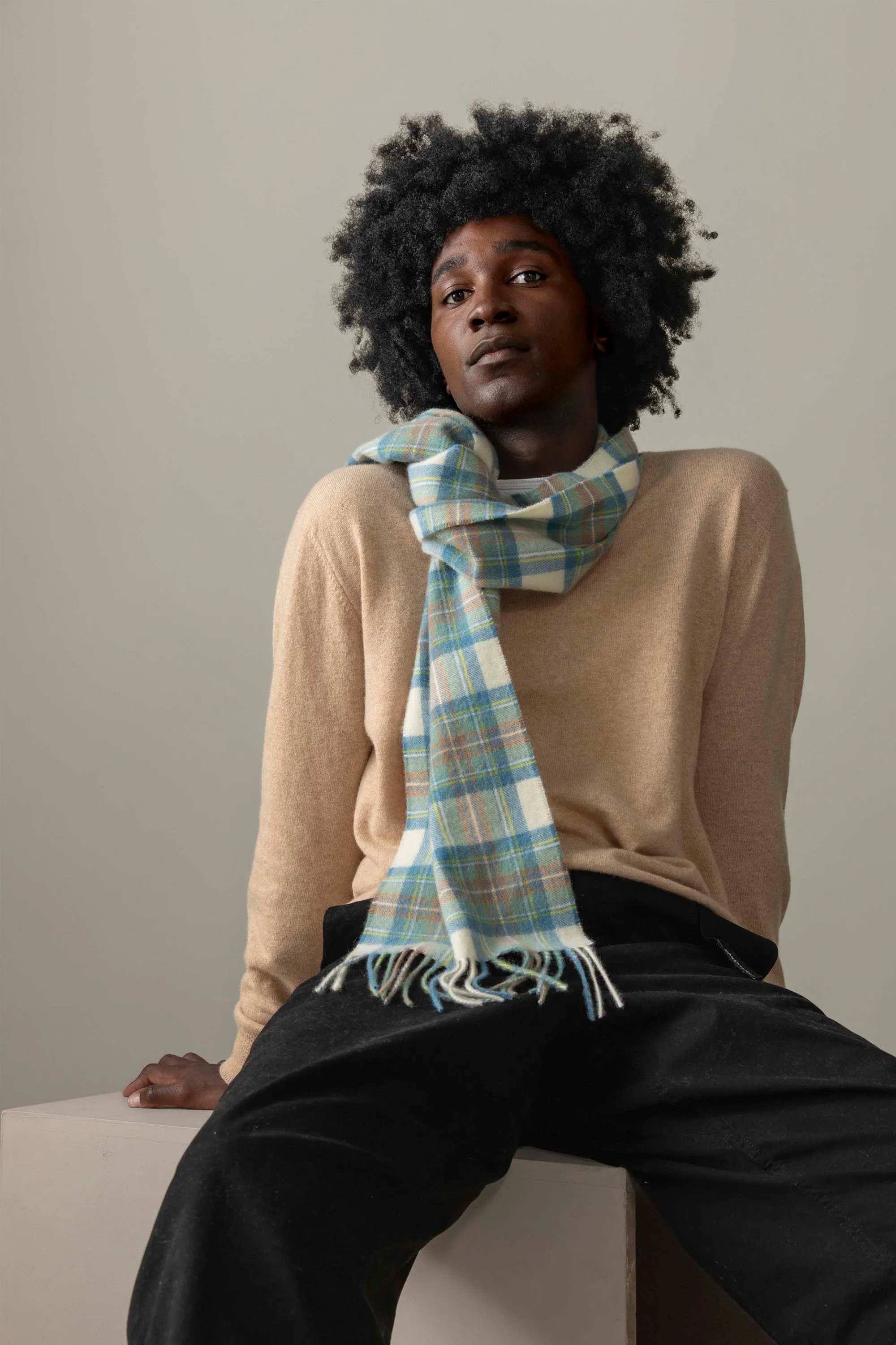 Made in Scotland Heritage Cashmere Scarf - Muted Blue Stewart