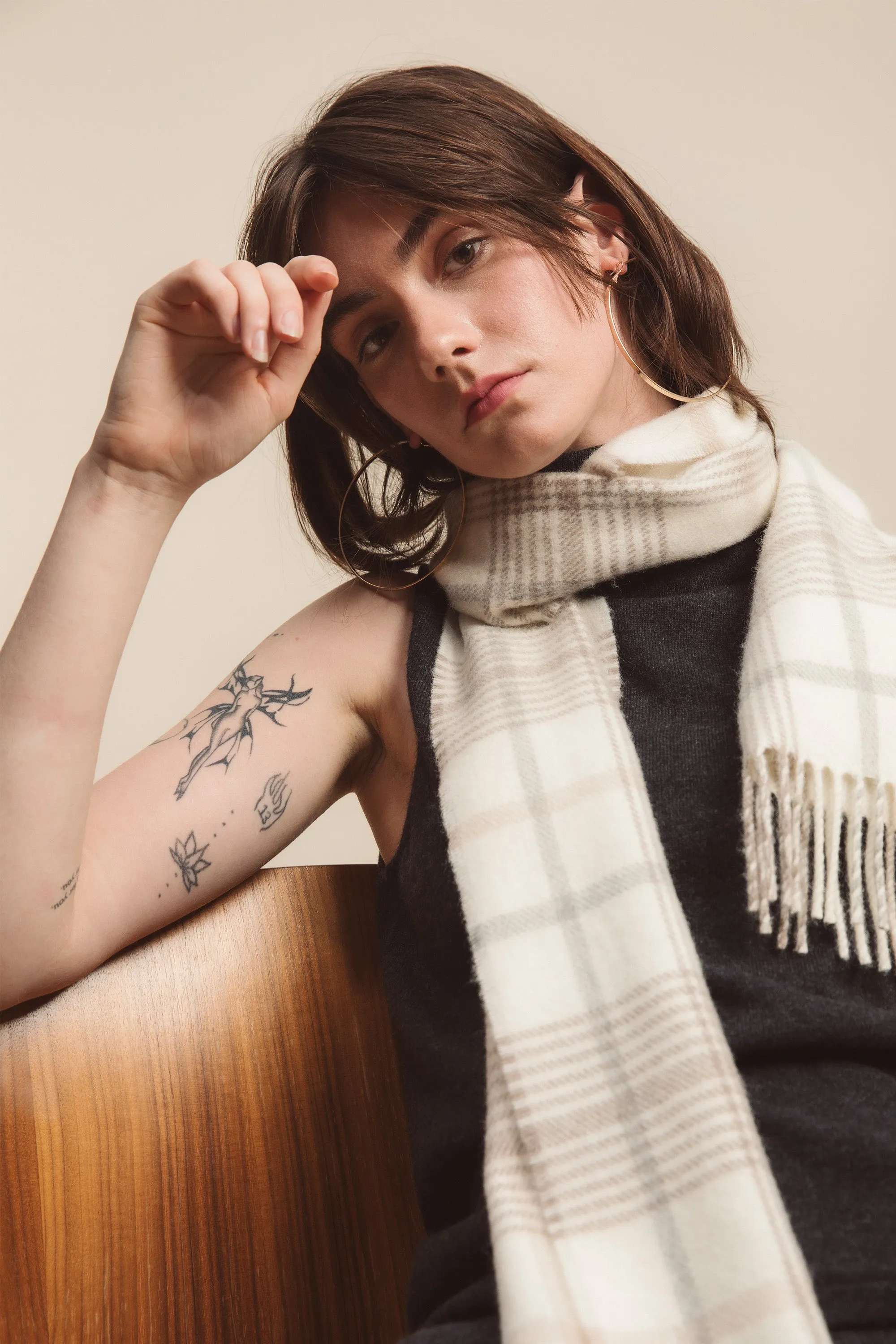 Made in Scotland Lambswool Scarf - Fingask Check Sandstone