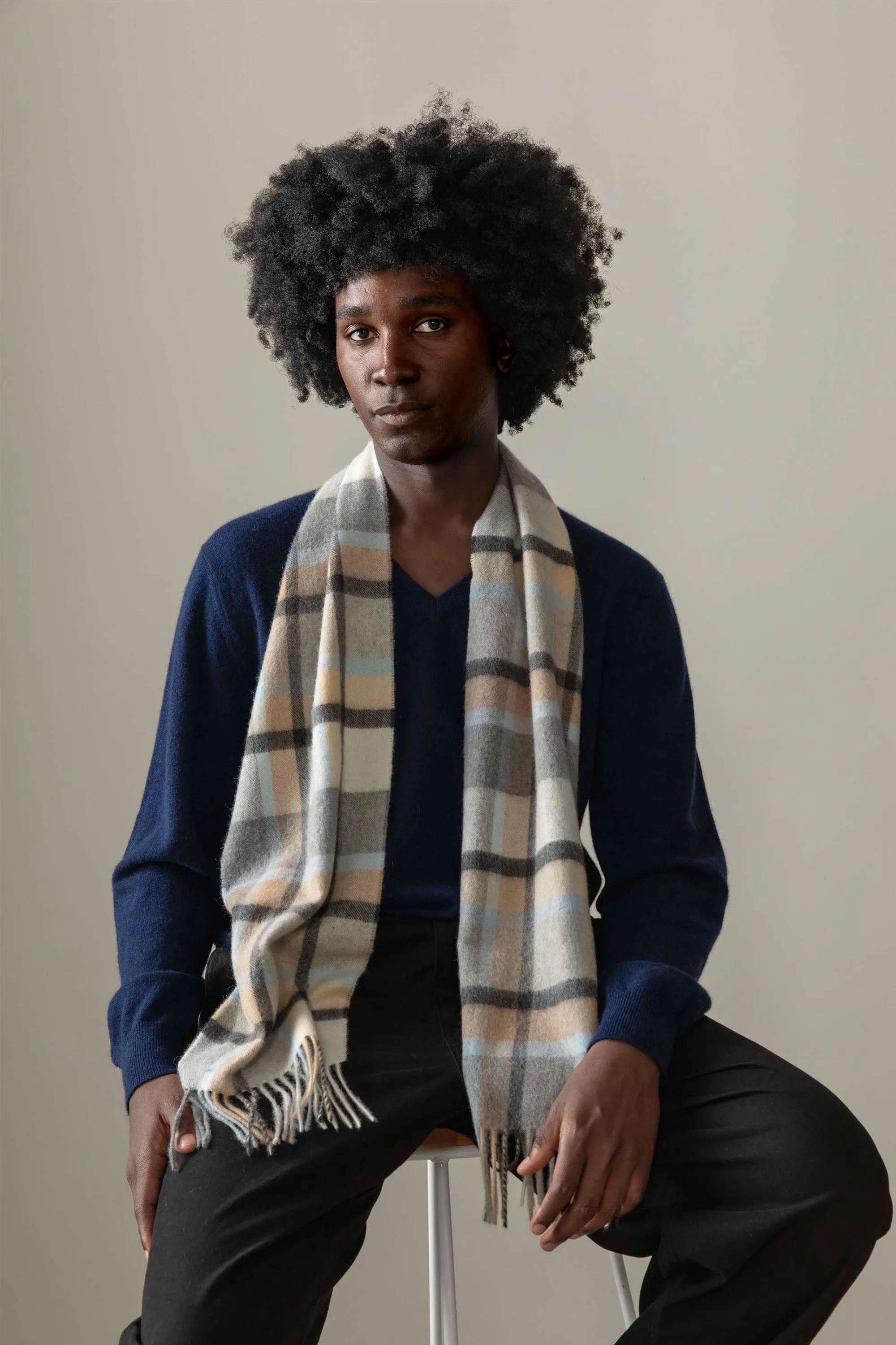 Made In Scotland Princeton Check Cashmere Scarf - Blue