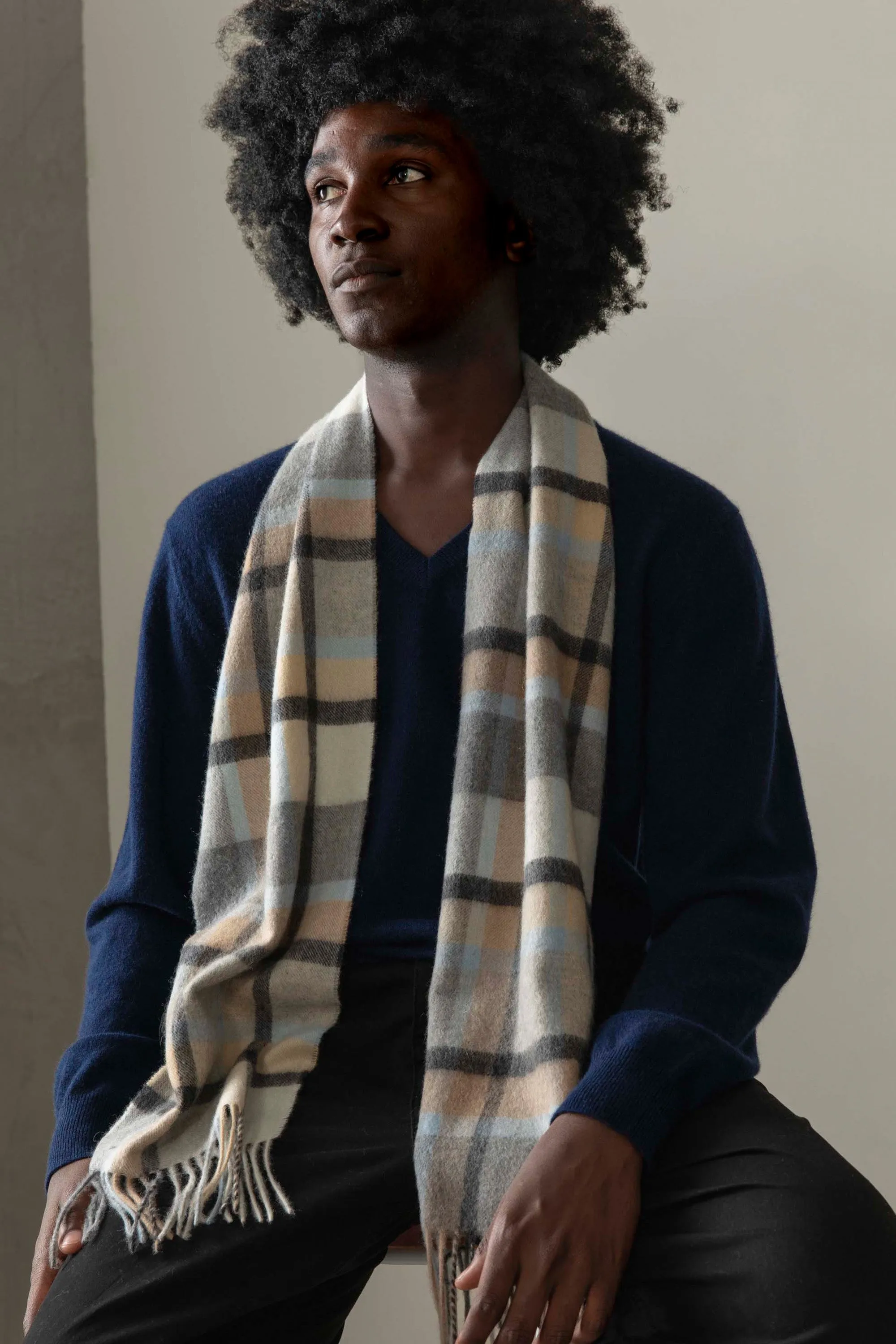 Made In Scotland Princeton Check Cashmere Scarf - Blue