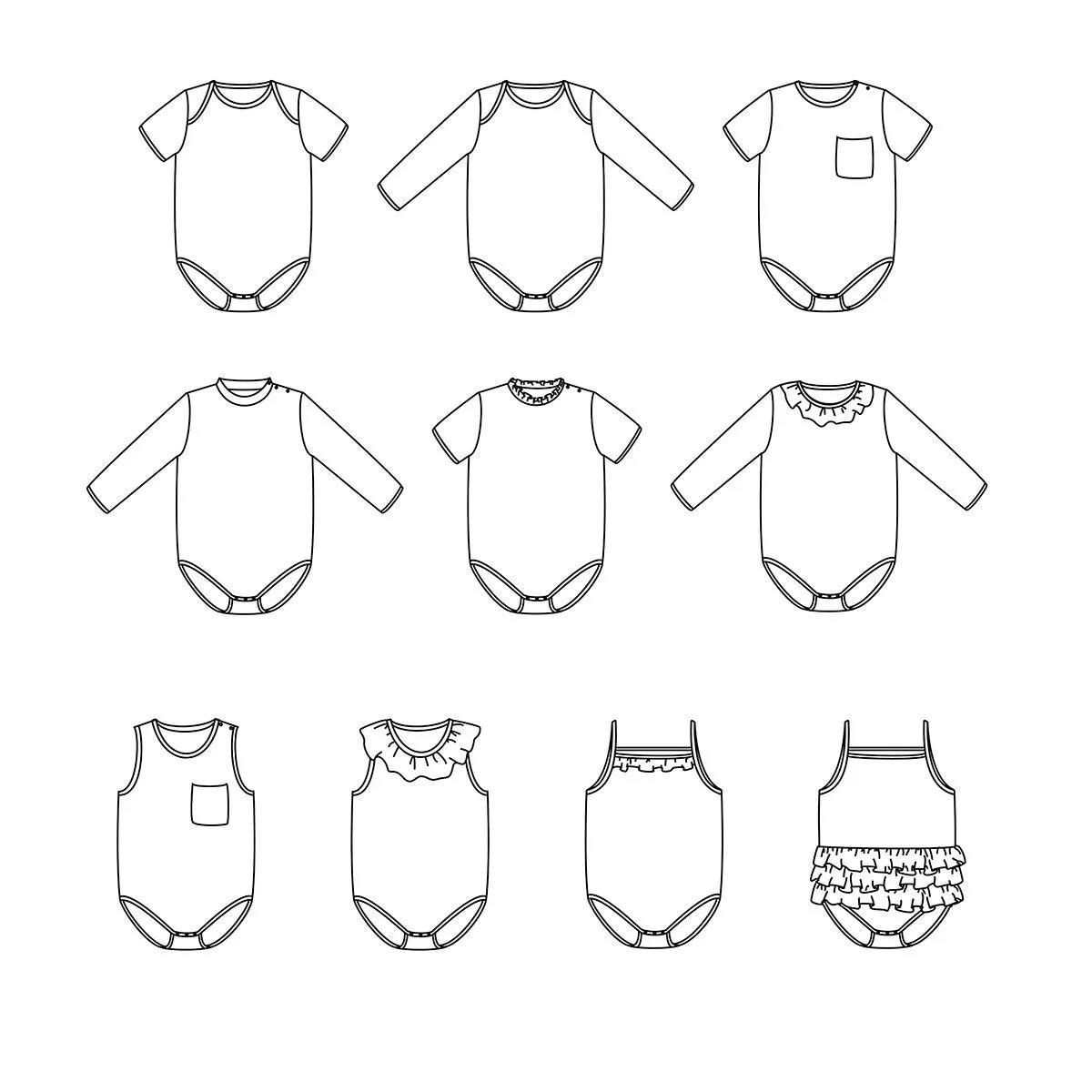 MALMÖ & MALAGA Bodysuits - Baby 1M/4Y - Paper Sewing Pattern