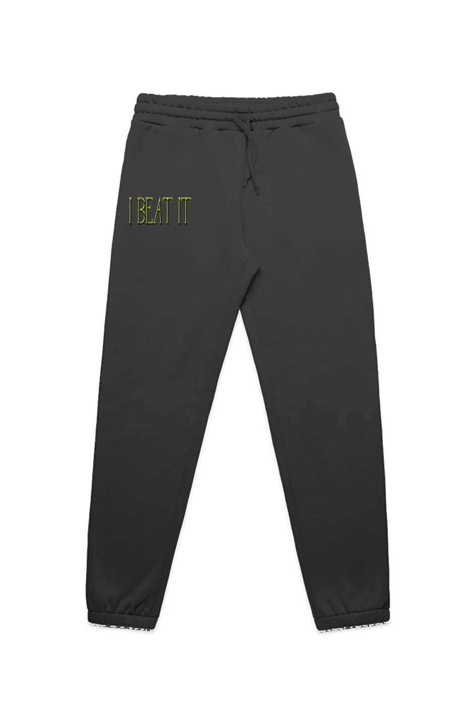 MENS Black STENCIL TRACK PANTS-Embroidered "I Beat it" Print