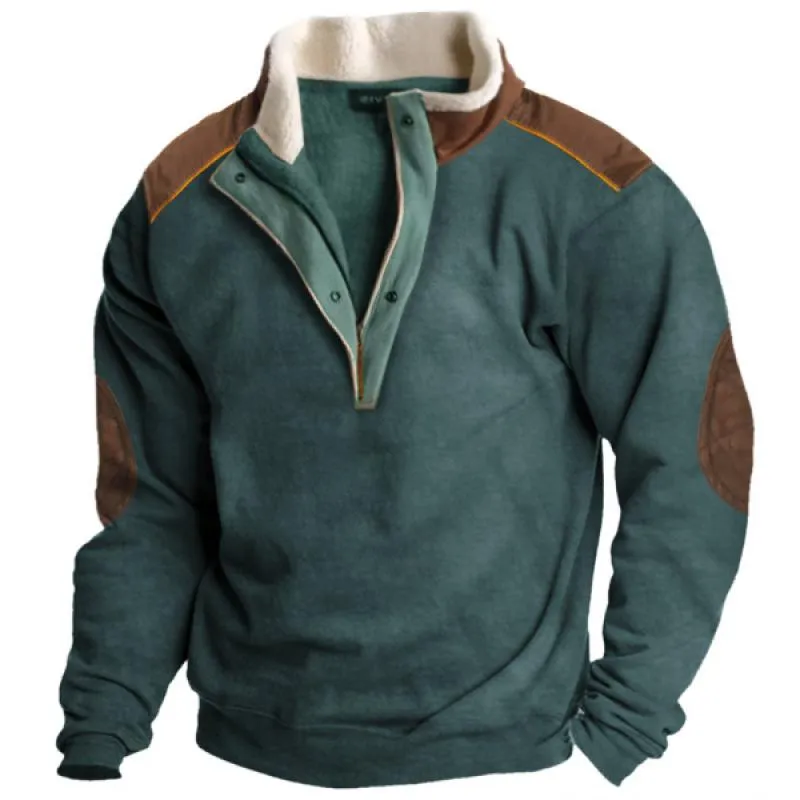 Men's Retro Warm Color Matching Zipper Stand Collar Sweatshirt Outdoor Casual Sweatshirt 86709525L