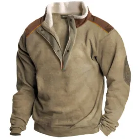 Men's Retro Warm Color Matching Zipper Stand Collar Sweatshirt Outdoor Casual Sweatshirt 86709525L