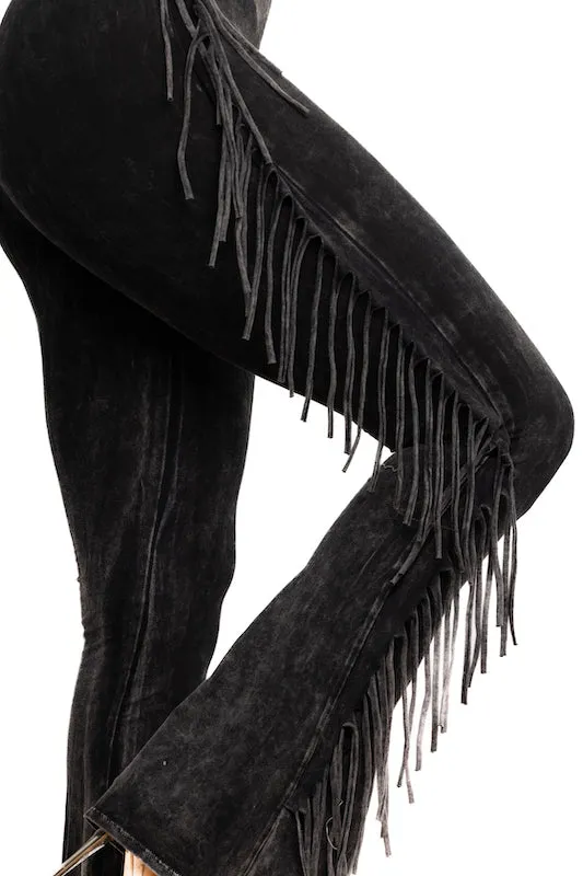 Mineral Wash Fringed Pants