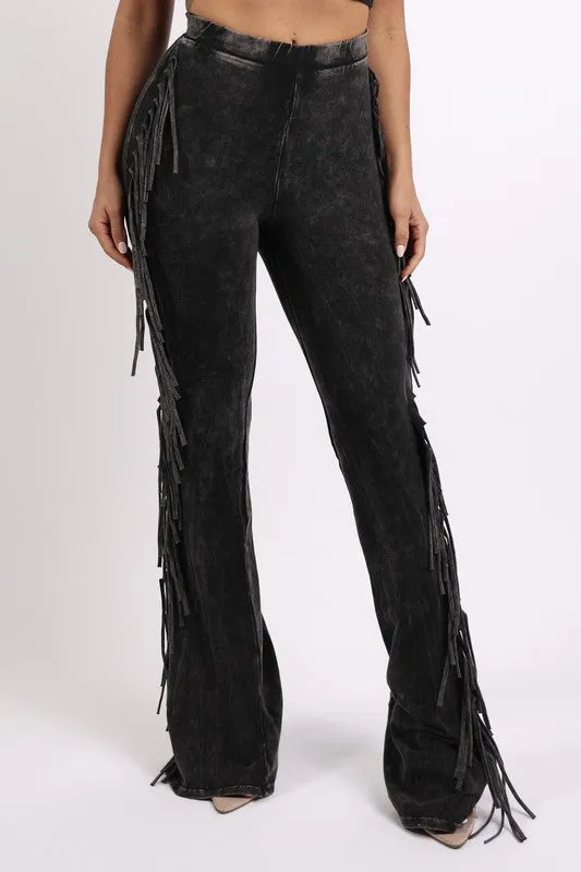 Mineral Wash Fringed Pants