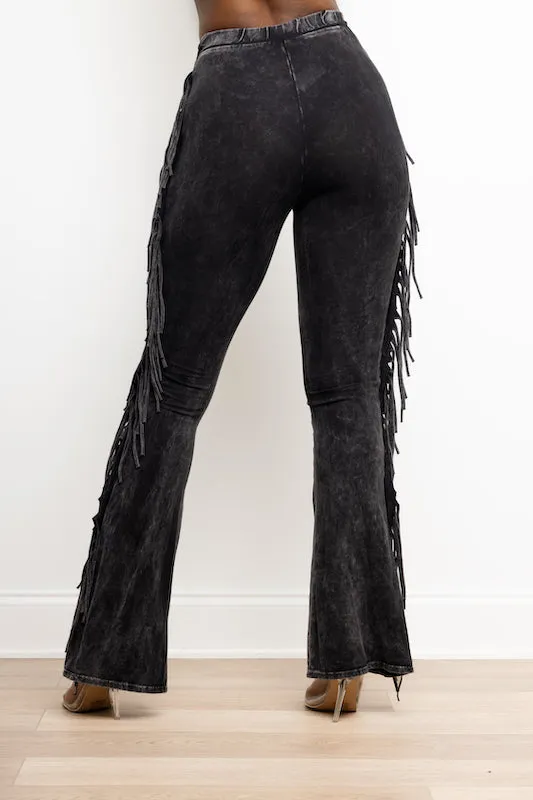 Mineral Wash Fringed Pants