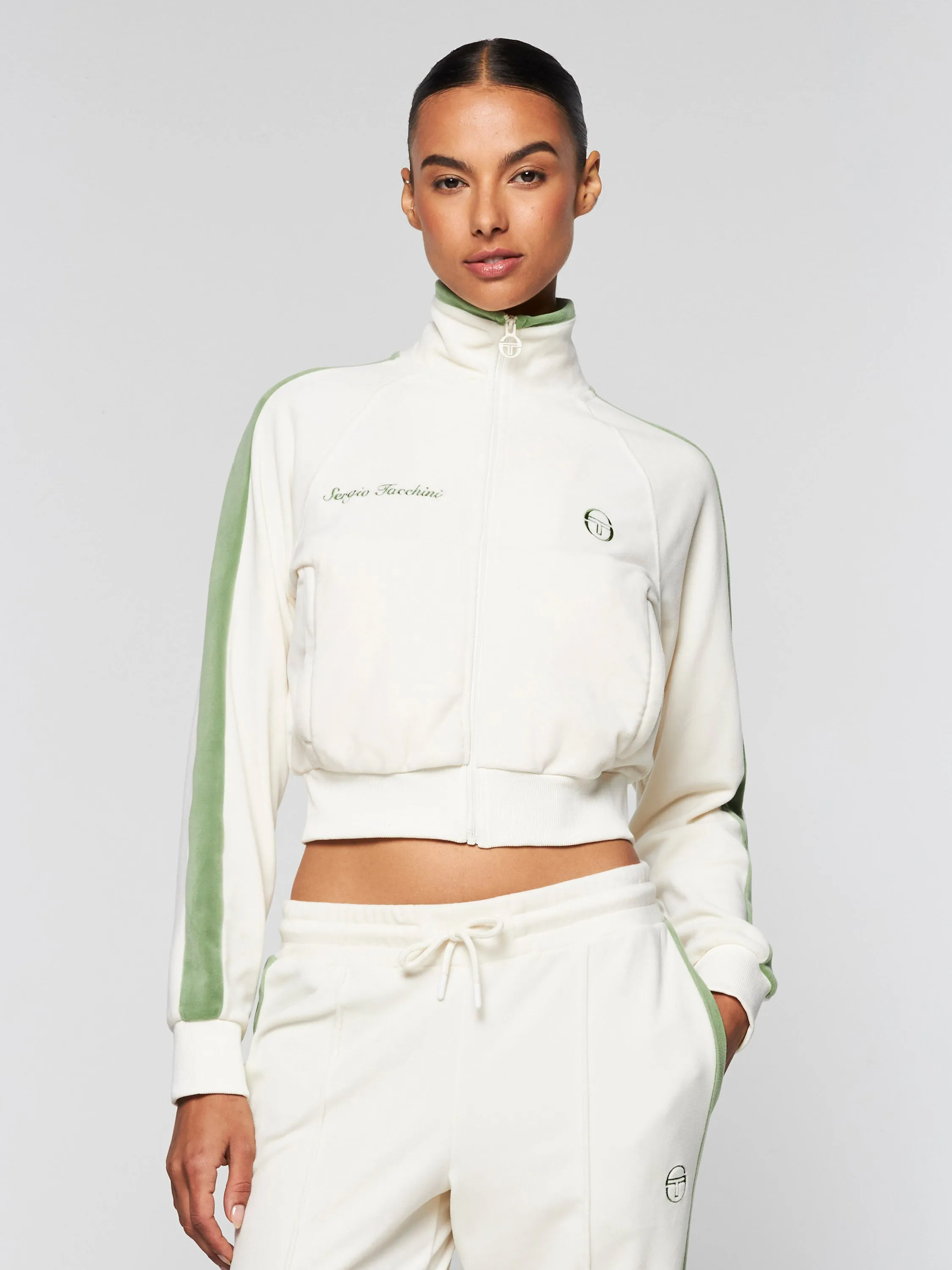 Miss Carlotta Velour Track Jacket- Gardenia