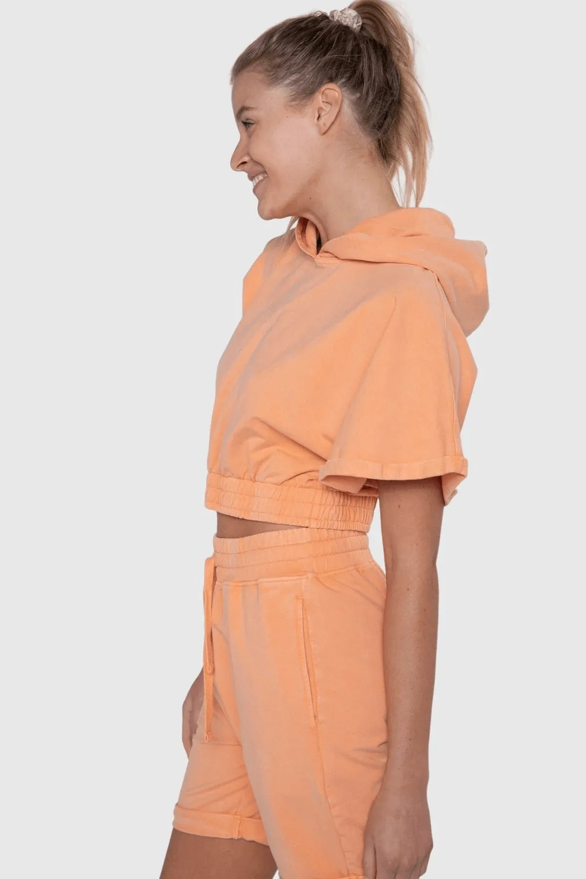 Mono B Relaxed Short Sleeve Hoodie - Coral Sand