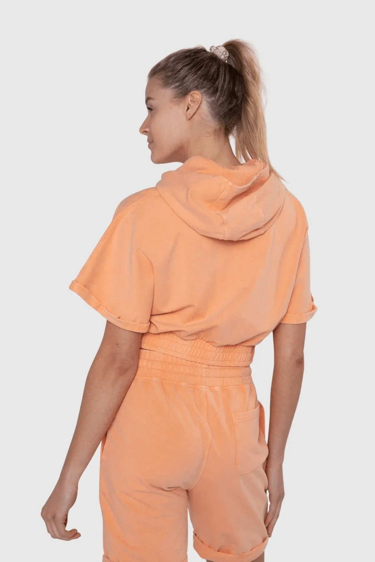 Mono B Relaxed Short Sleeve Hoodie - Coral Sand