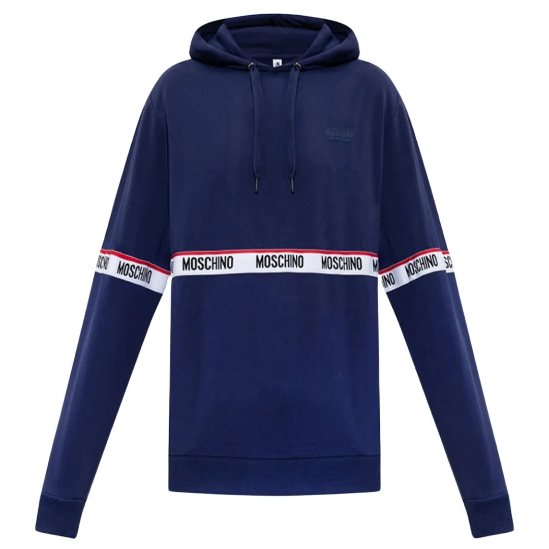 Moschino Branded Taped Chest Navy Blue Hoodie