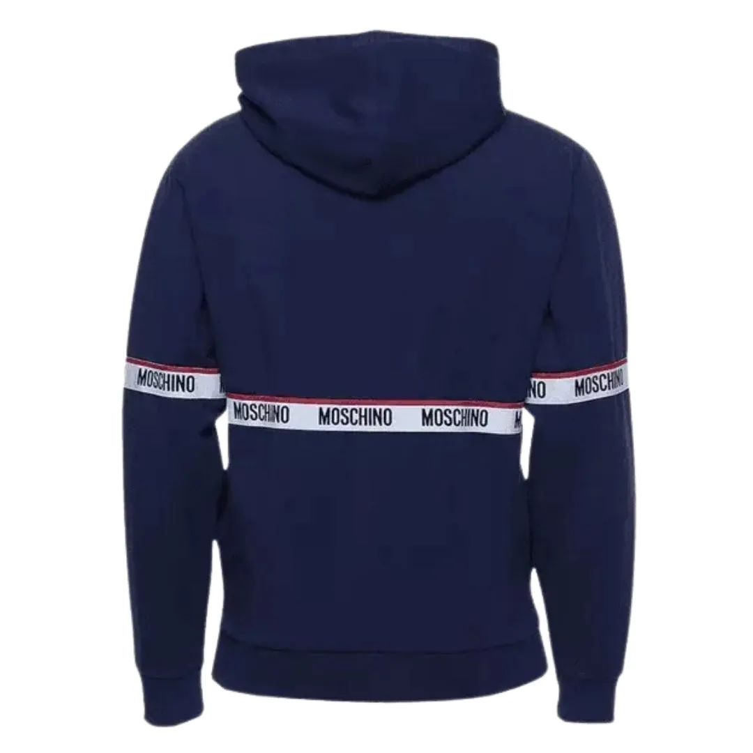 Moschino Branded Taped Chest Navy Blue Hoodie