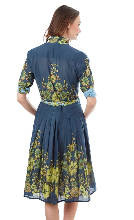 Mrs Maisel Dress - Navy Ground With Leaves Print