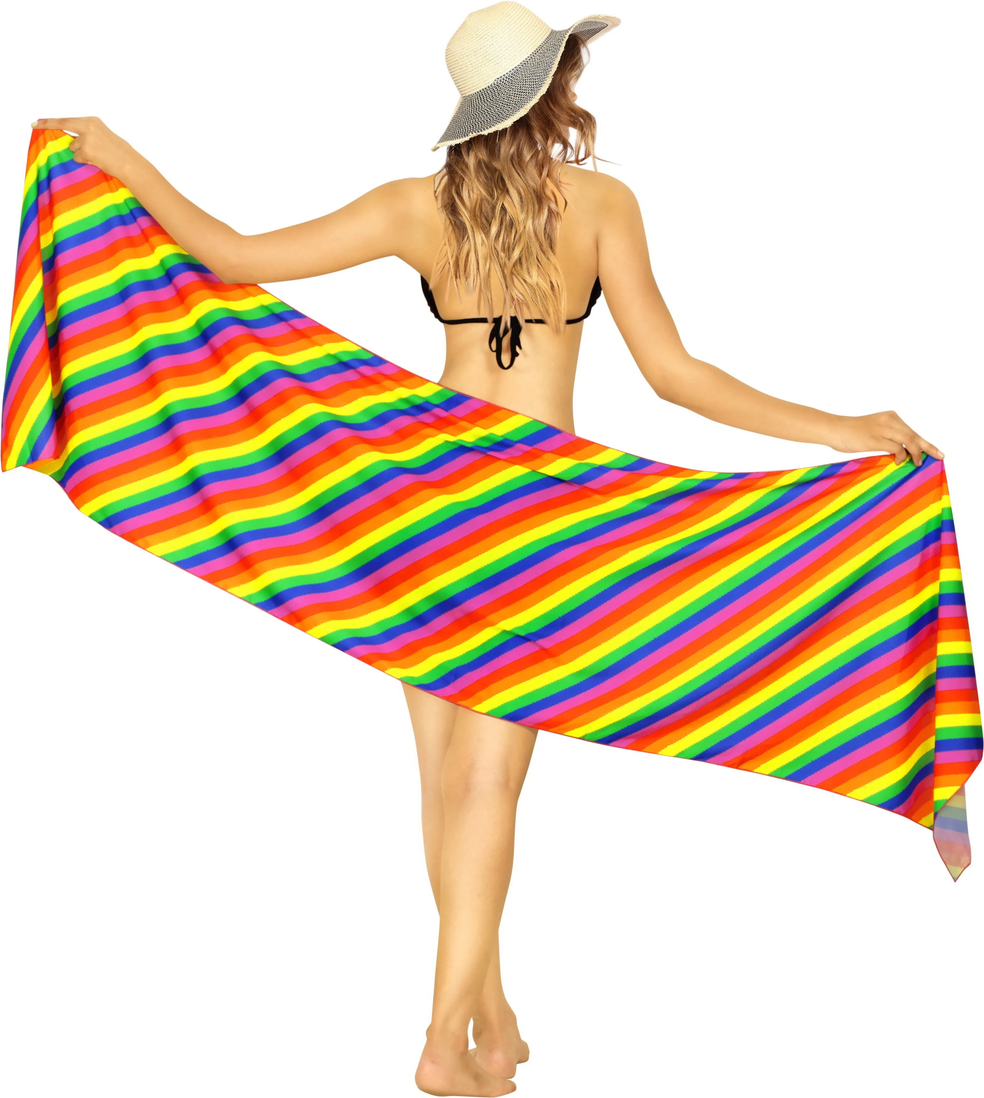 Multicolor Non-Sheer Bright Rainbow Print Beach Wrap For Women