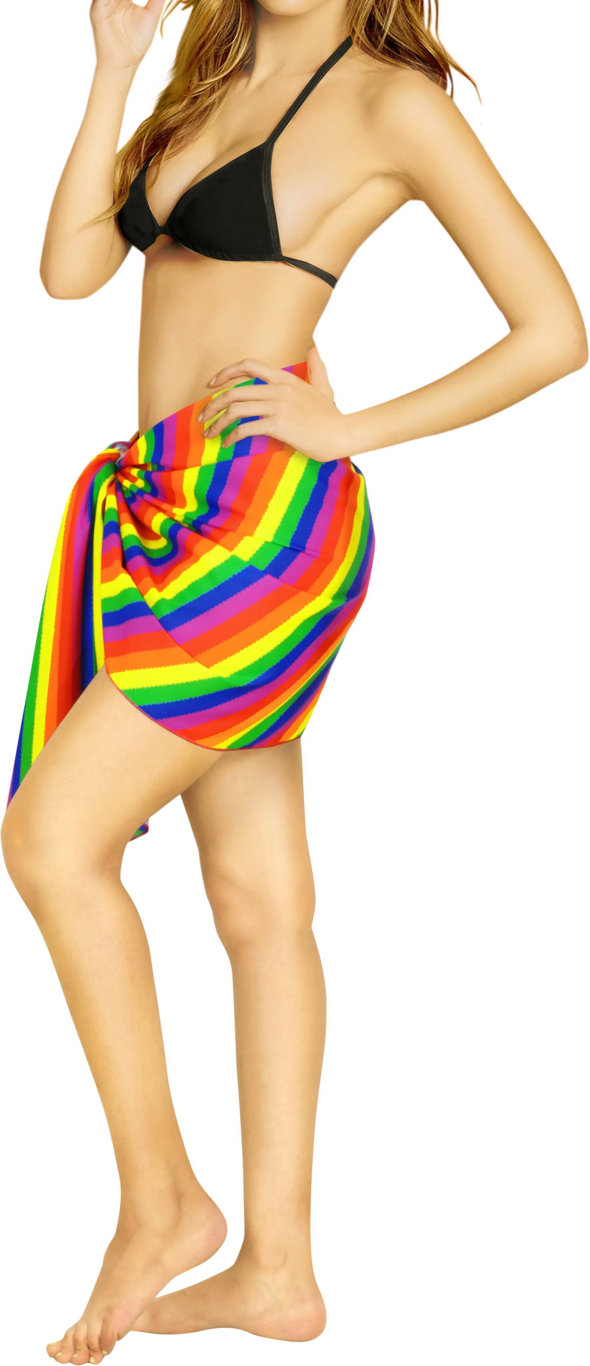 Multicolor Non-Sheer Bright Rainbow Print Beach Wrap For Women