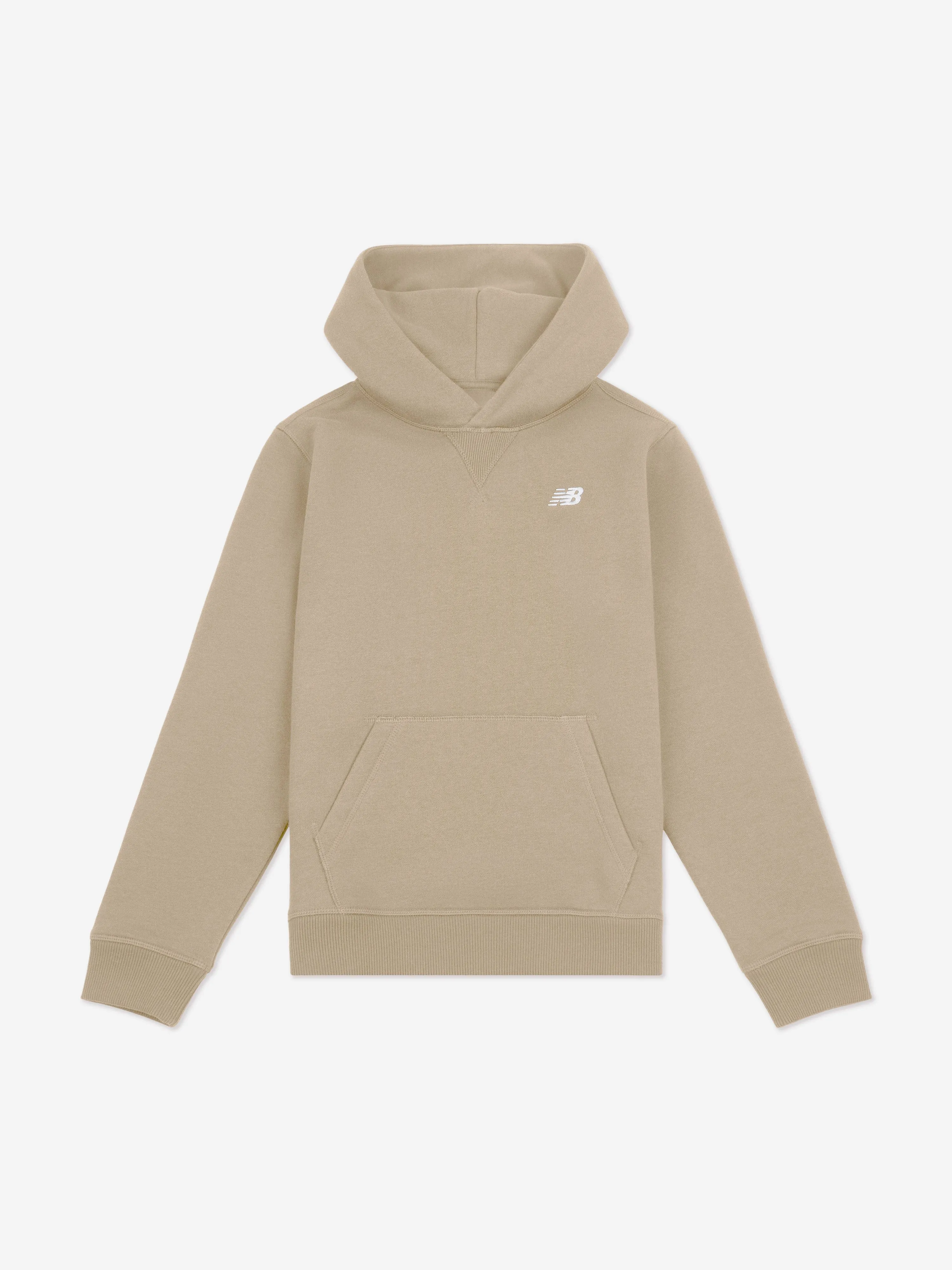 New Balance Boys Brush Back Small Logo Hoodie in Beige