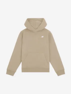 New Balance Boys Brush Back Small Logo Hoodie in Beige