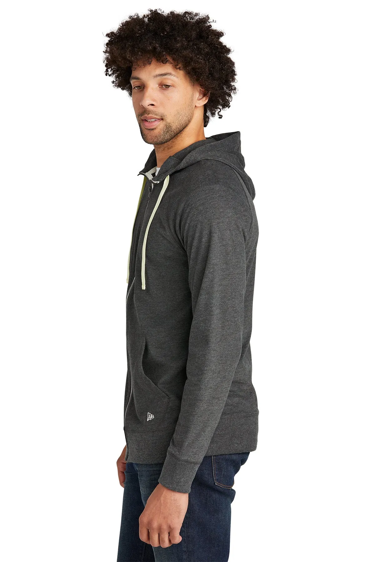 New Era Sueded Cotton Custom Zip Hoodies, Black Heather