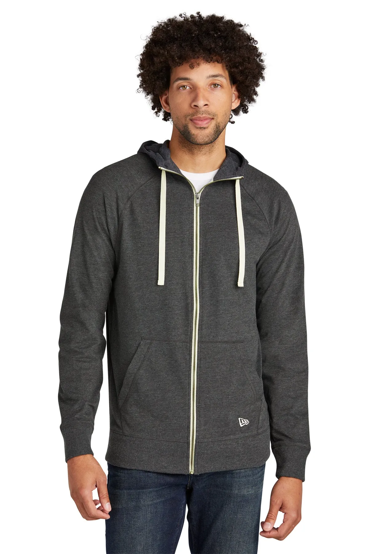 New Era Sueded Cotton Custom Zip Hoodies, Black Heather