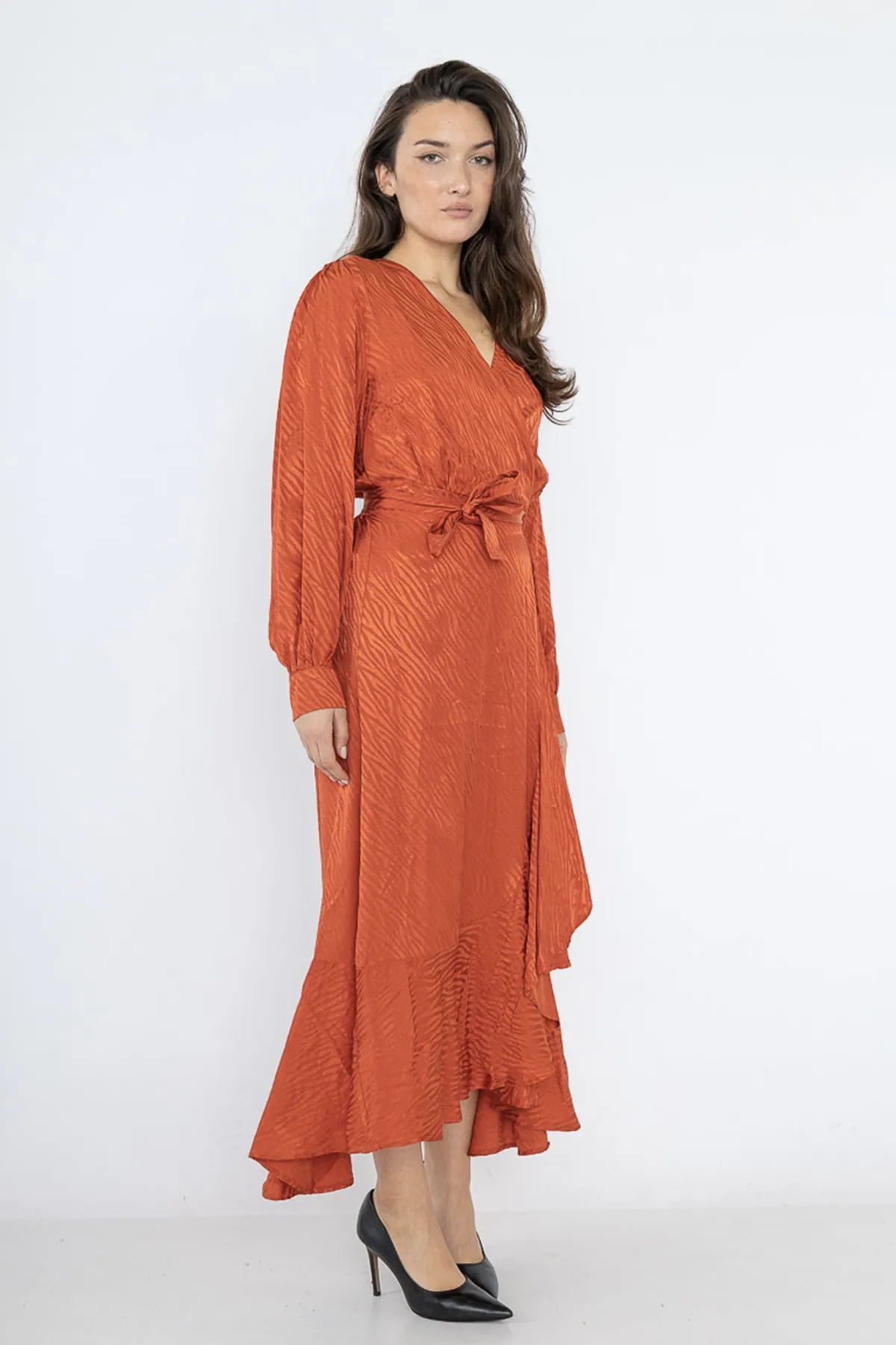 NICOLE LONG WRAP DRESS (RUST)