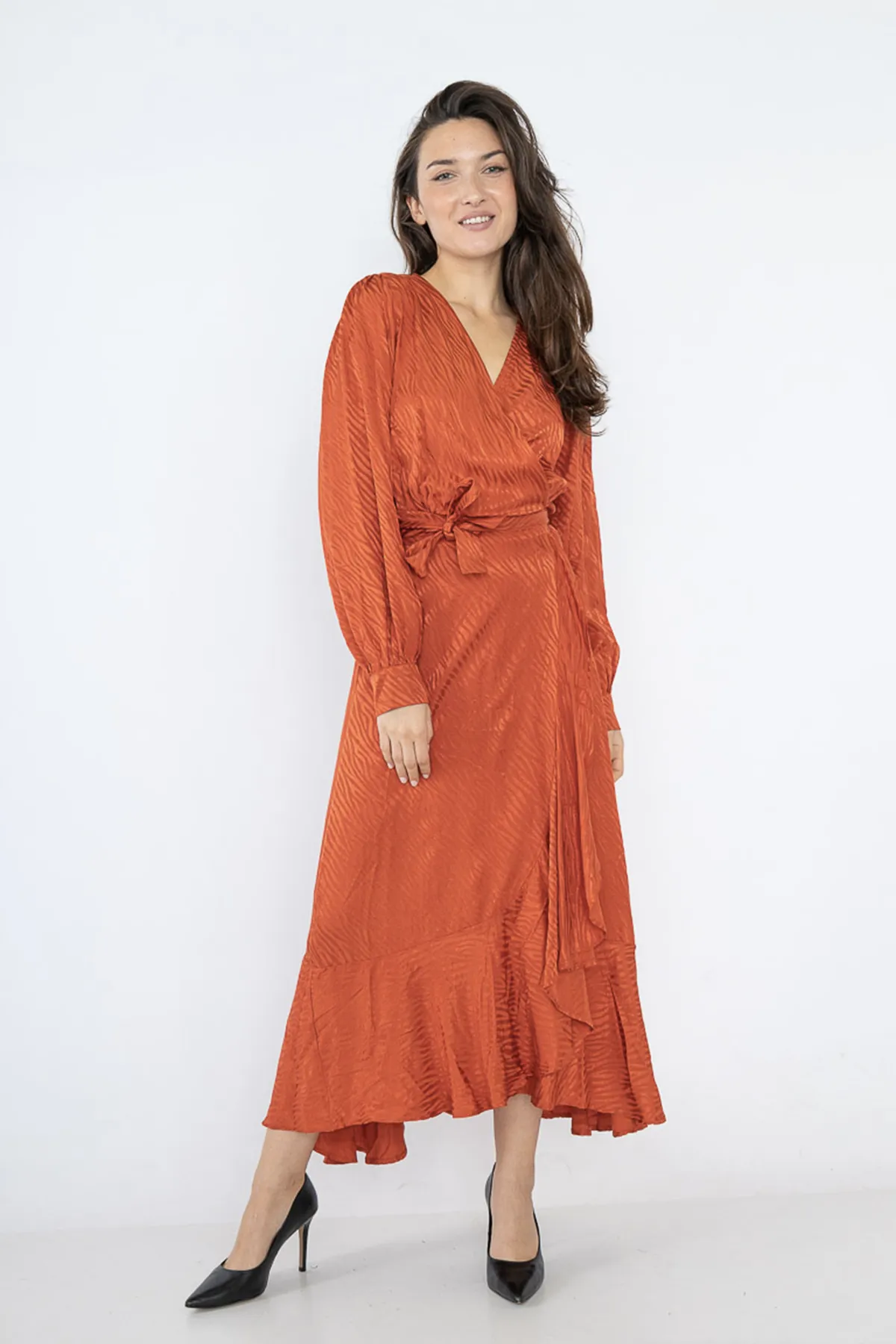 NICOLE LONG WRAP DRESS (RUST)