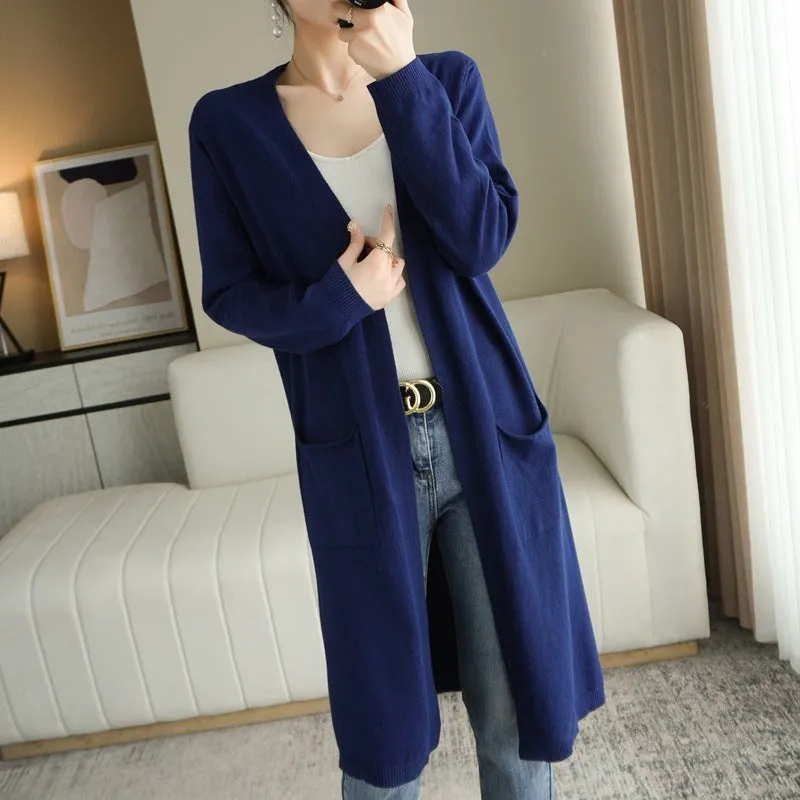 No Buckle Lazy Wind Fashion Long Cardigan Knitted Coat Women