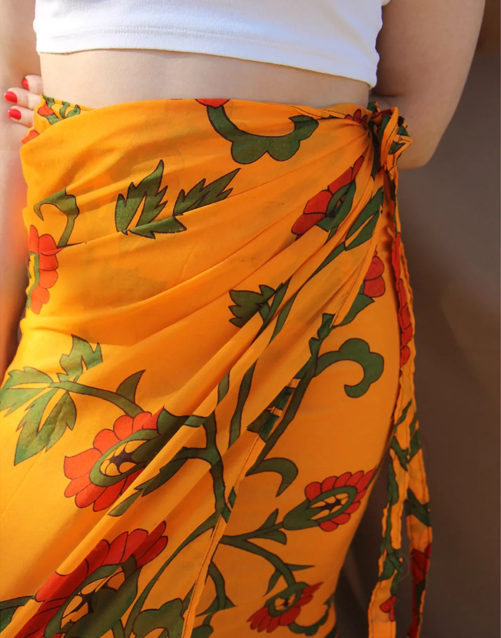 Orange Floral Print Sarong