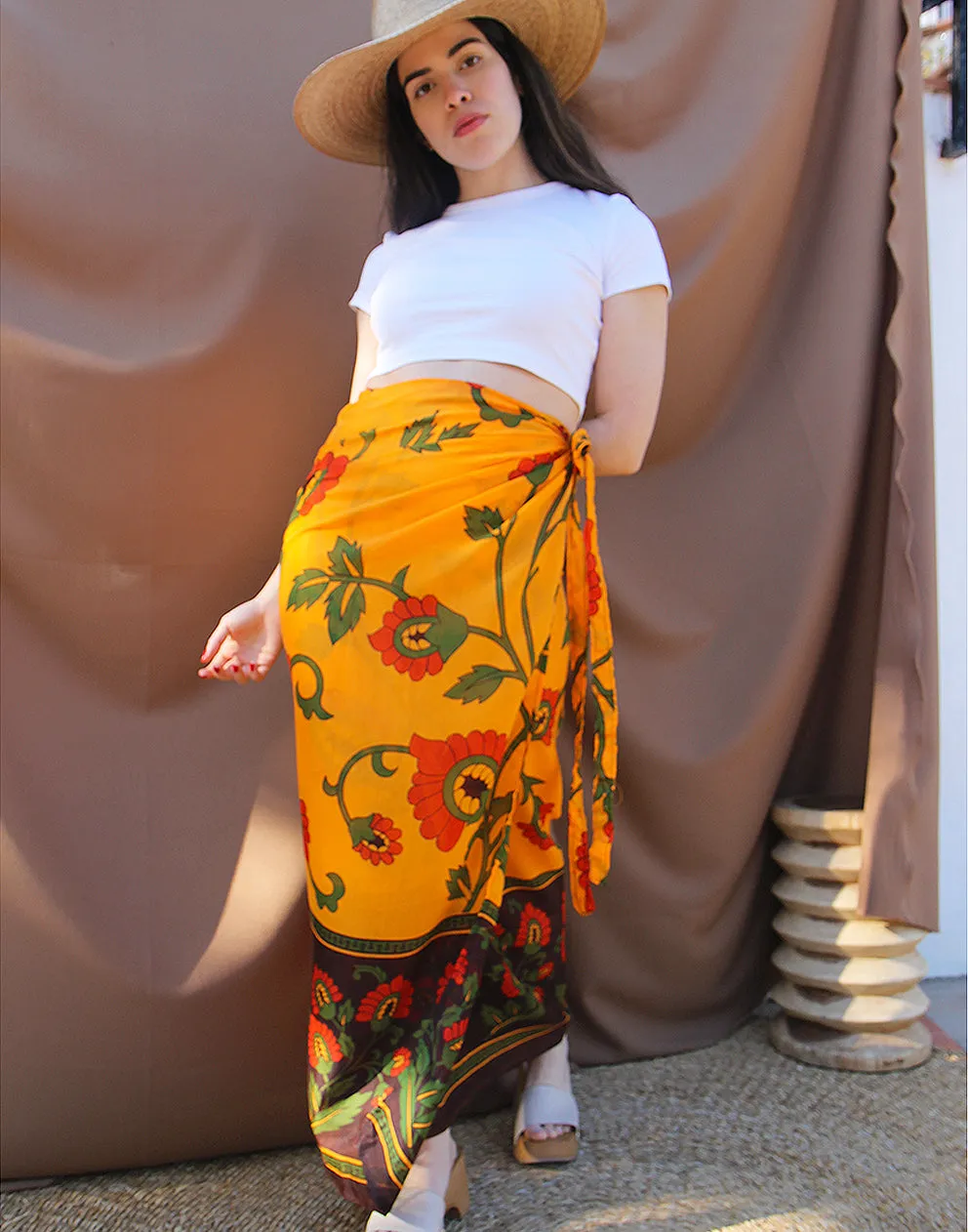 Orange Floral Print Sarong