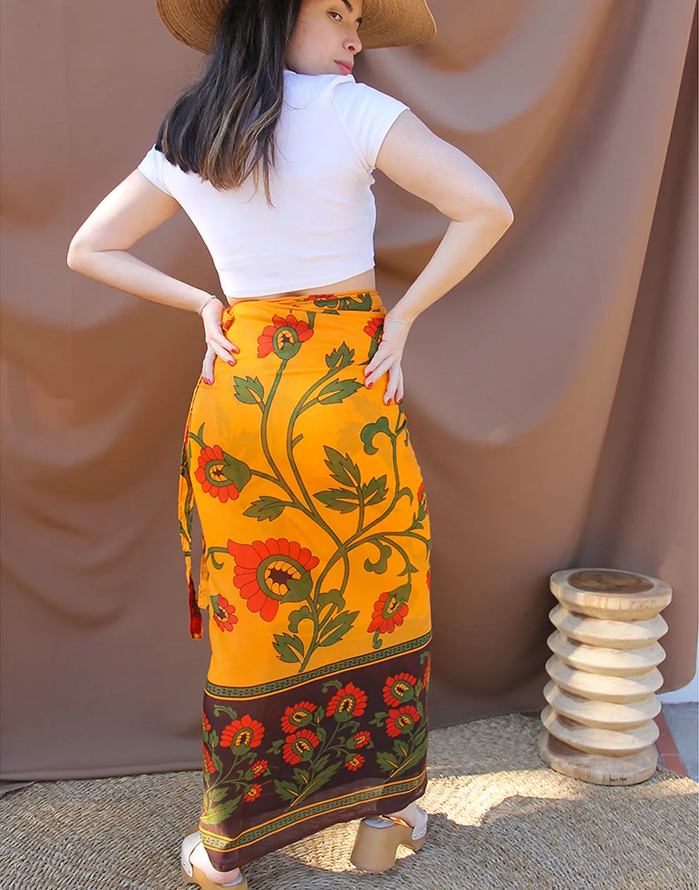 Orange Floral Print Sarong