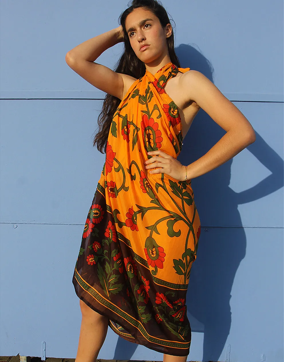 Orange Floral Print Sarong