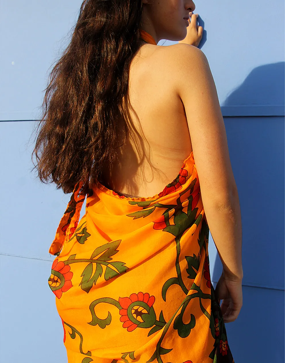 Orange Floral Print Sarong