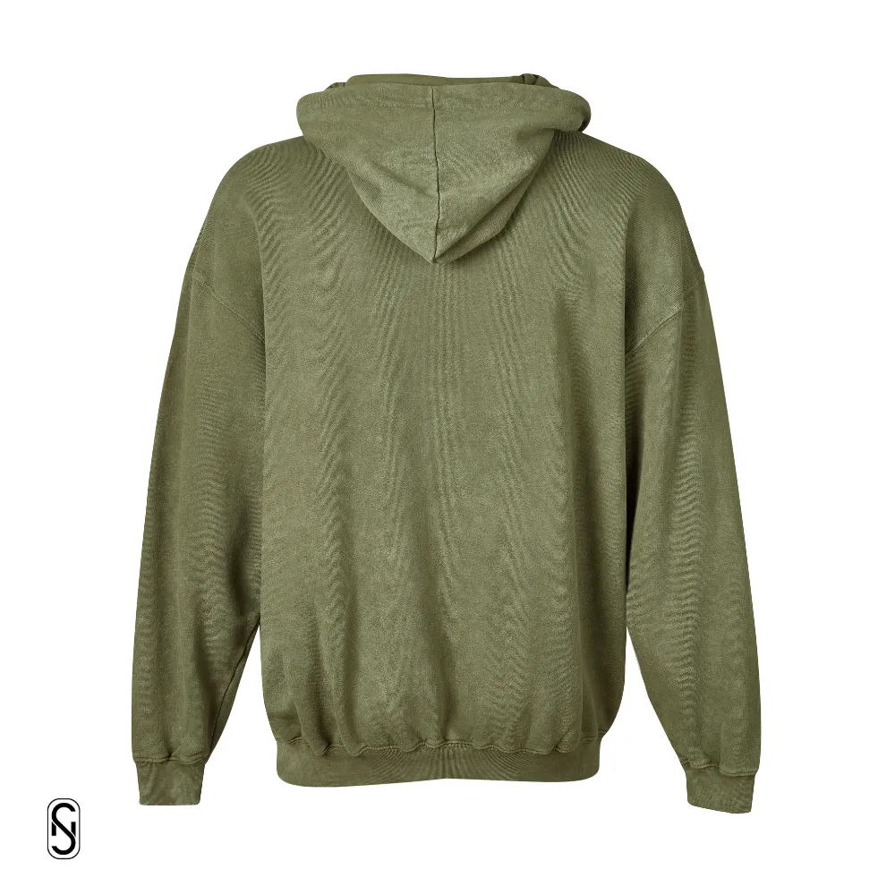 OVSD Drop Shoulder Acid Wash Hoodie - Washed Khaki Acid Wash