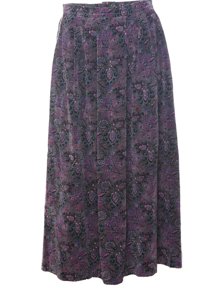 Paisley Print Pleated Skirt - M