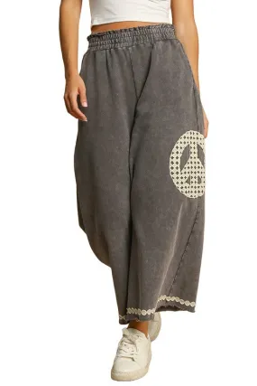 Peace Mineral Wash Waistband Pants - Charcoal