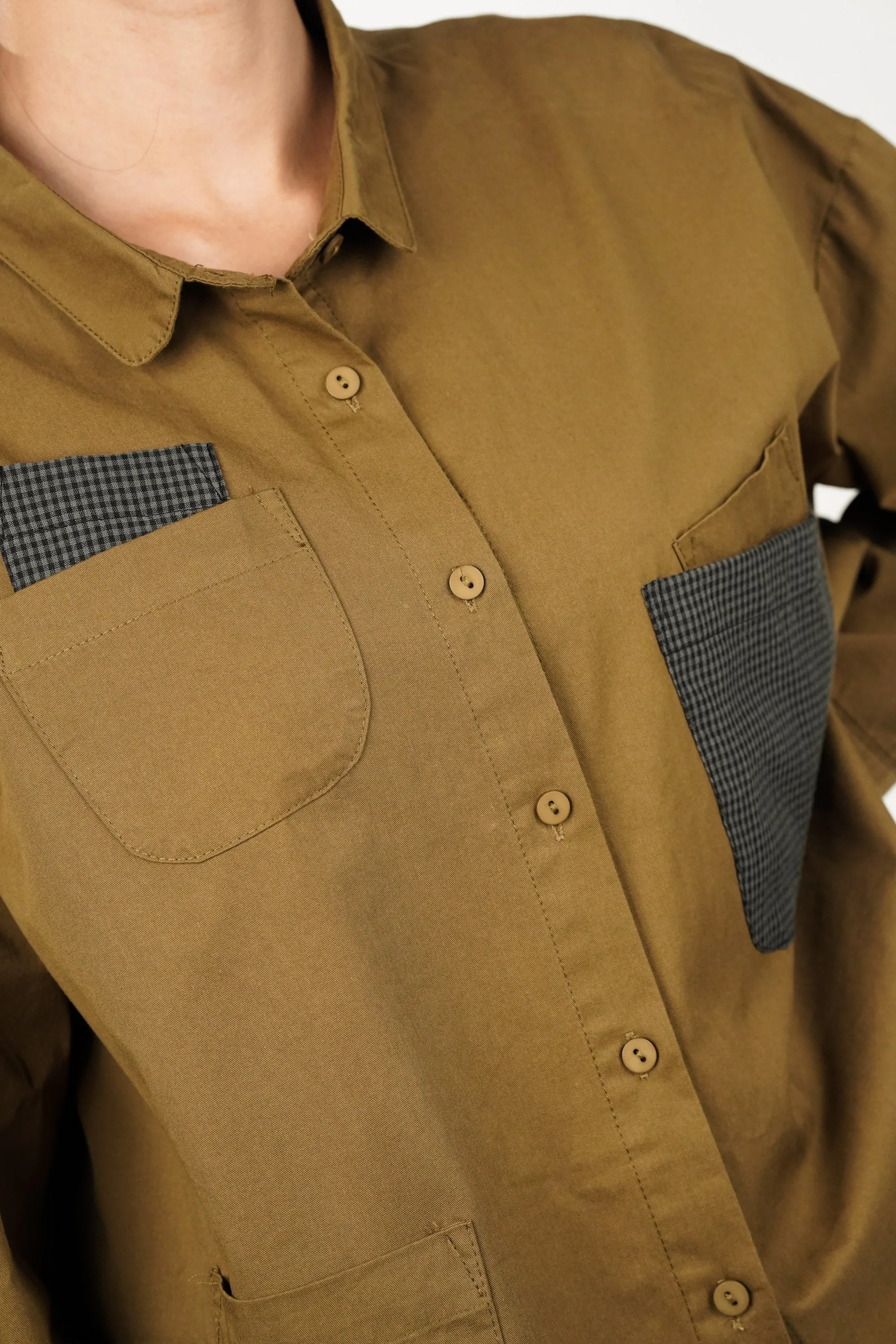 Peanut Brown Cotton Shirt With Multi Pockets