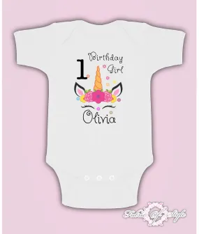 Personalised Birthday Any Name Age Unicorn Girl Baby Kids Grow Body Suit Vest