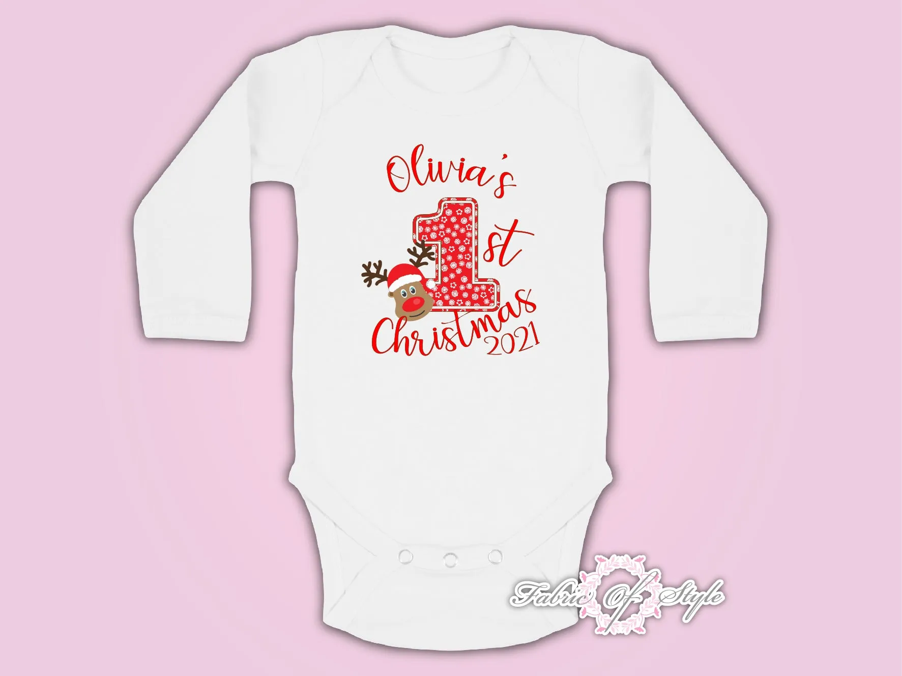 Personalised My First 1st Christmas Santa Kids Present Body Suit Vest Reindeer long sleeve