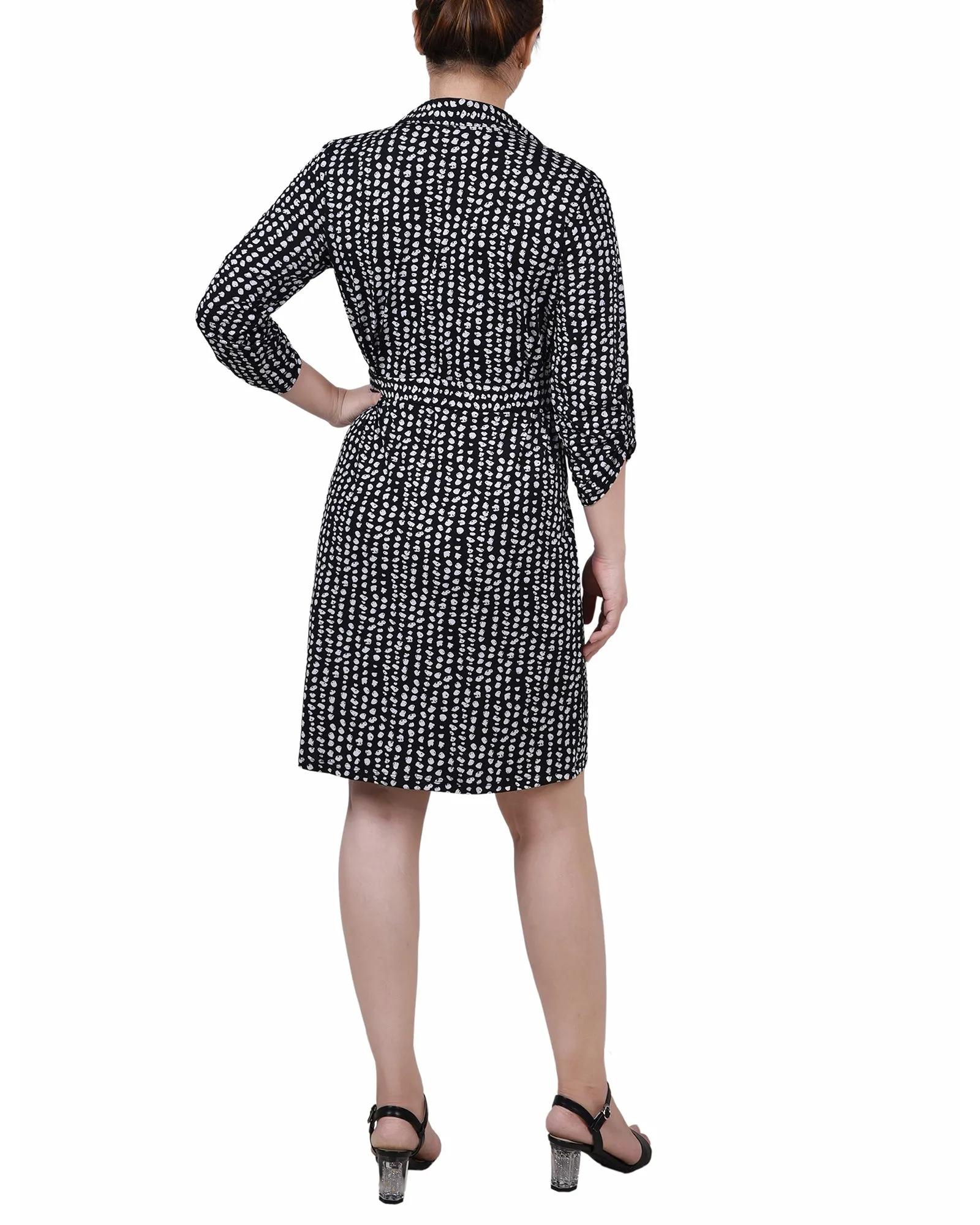 Petite 3/4 Roll Tab Sleeve Collared Dress