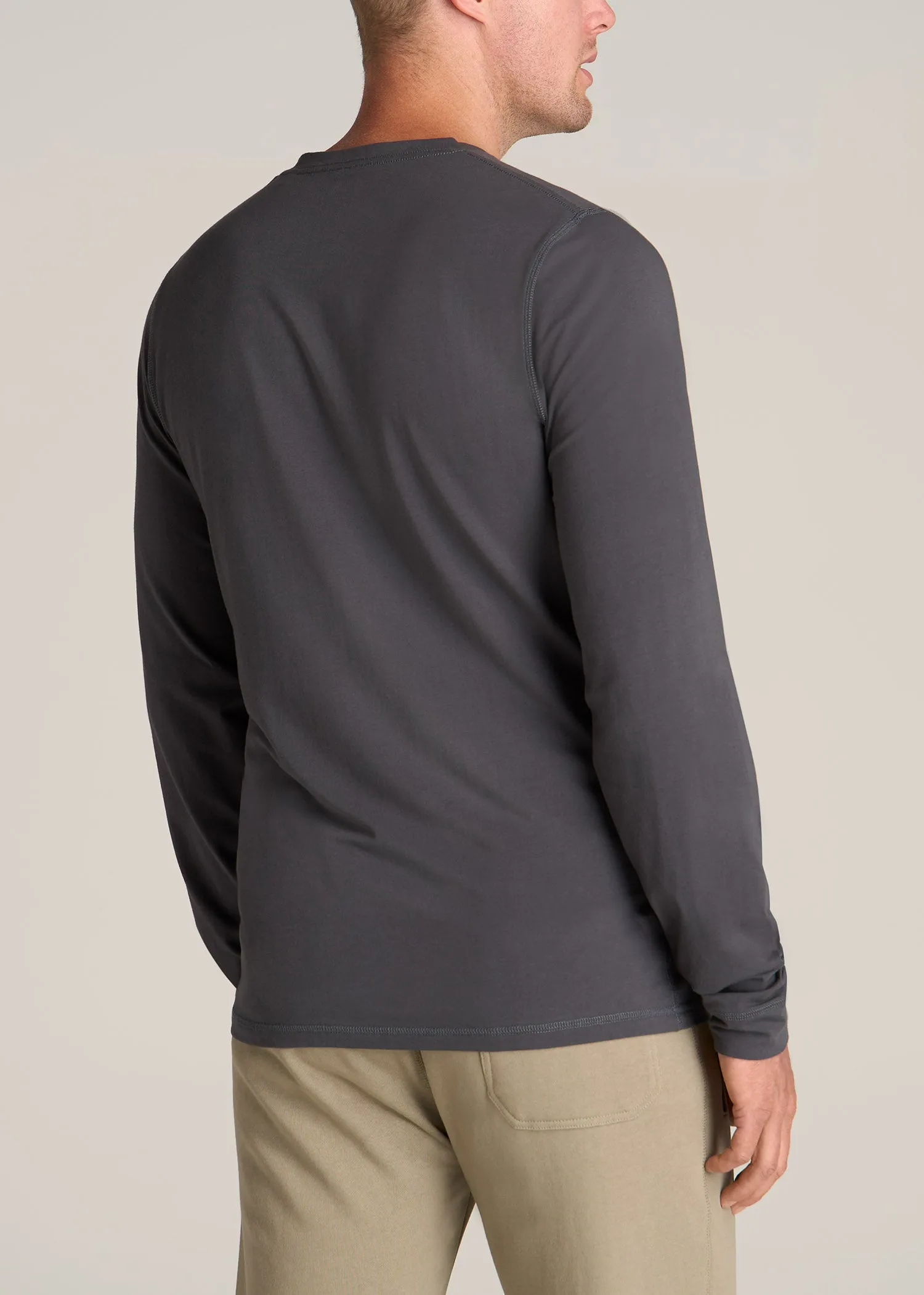 Pima Stretch Knit Henley Shirt for Tall Men in Iron Grey