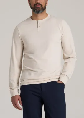 Pima Stretch Knit Henley Shirt for Tall Men in Light Stone