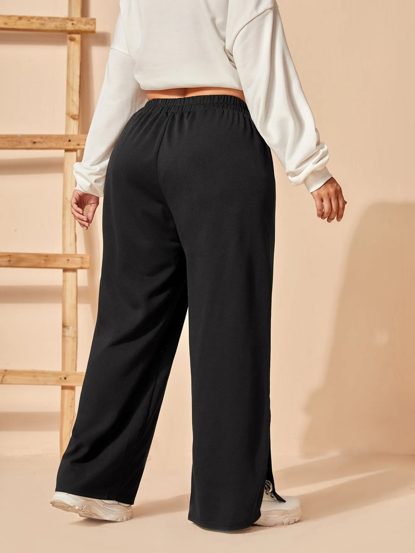 Plain Split High Waist Long Plus Size Sweatpants